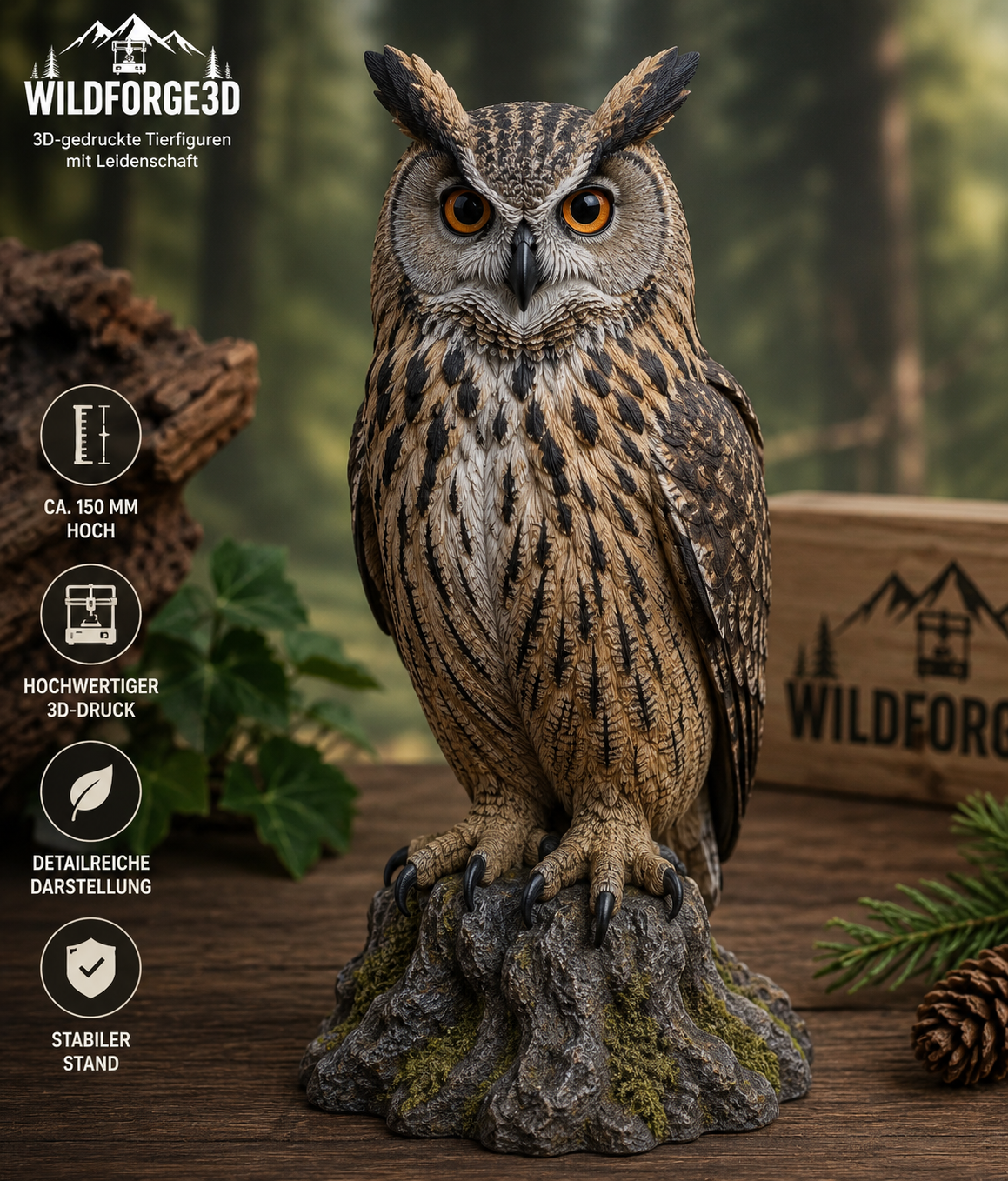 WildForge3D 🦉 Detailreiche Eulen-Figur – 3D-Druck