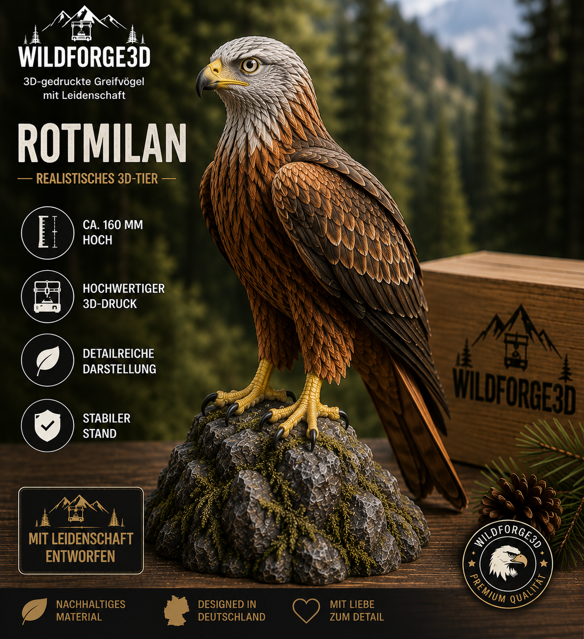 WildForge3D – Rotmilan | Realistische Greifvogel-Figur